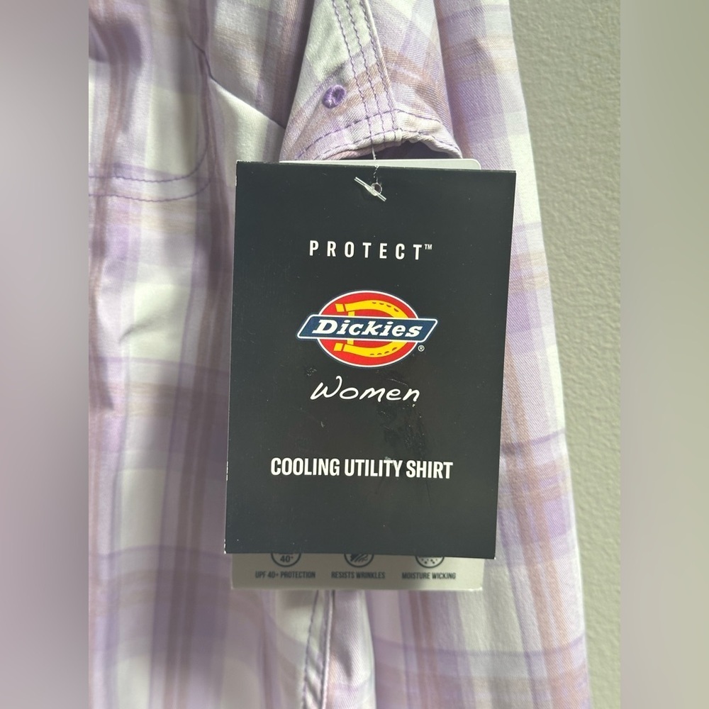 NEW Dickies Cooling Roll-Tab Work Shirt in Purple‎ Rose Hillside Plaid Women’s M - Picture 9 of 12